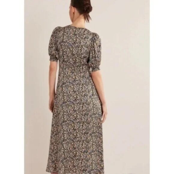 Boden Womens Midi Dress UK 12 US 8 Multicolor Floral Satin Tea V-Neck D0467 NWT - Picture 3 of 13